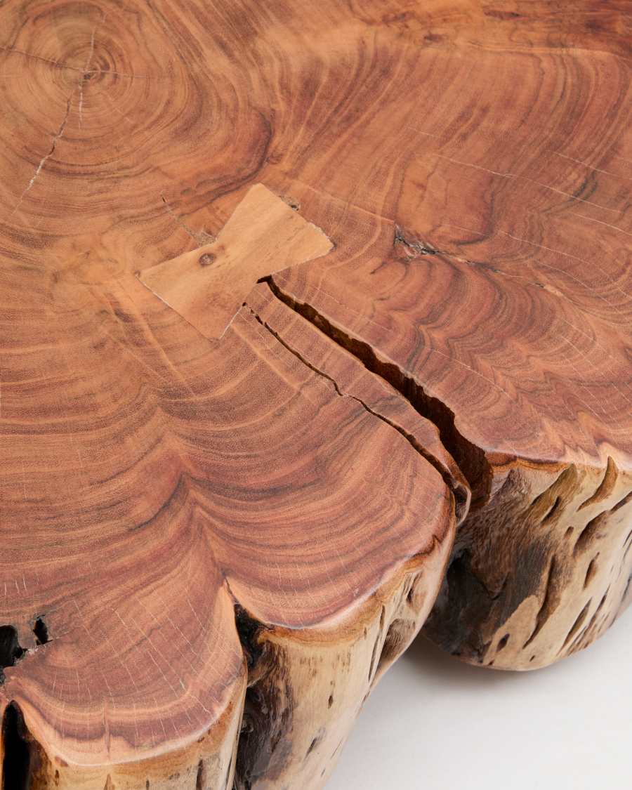 Couchtisch Japandi Akazienholz Gebleicht mit Rollen 65 cm