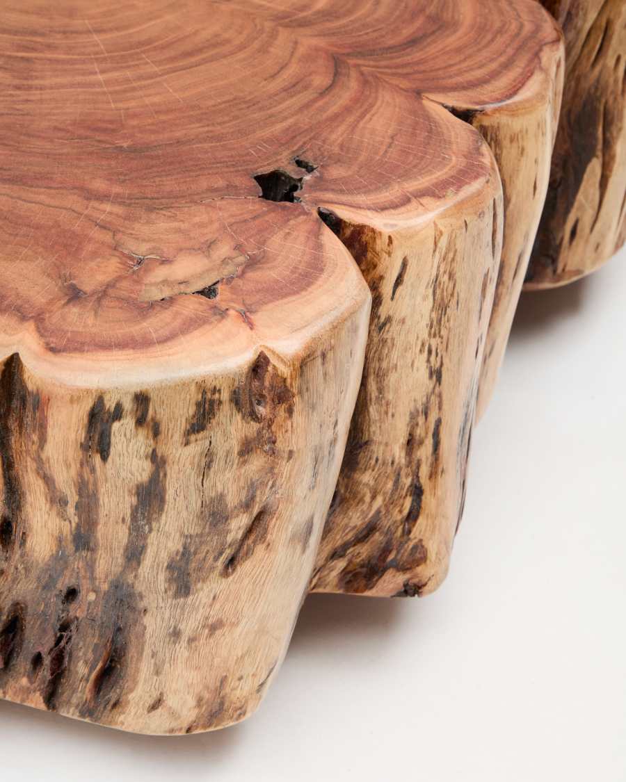 Couchtisch Japandi Akazienholz Gebleicht mit Rollen 65 cm