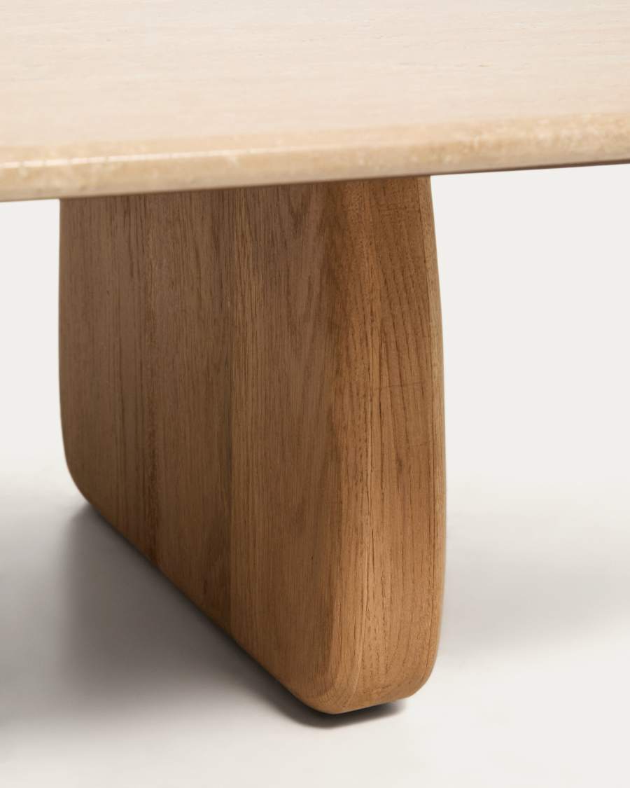Couchtisch Japandi Travertin Eichenholz 147x65 cm