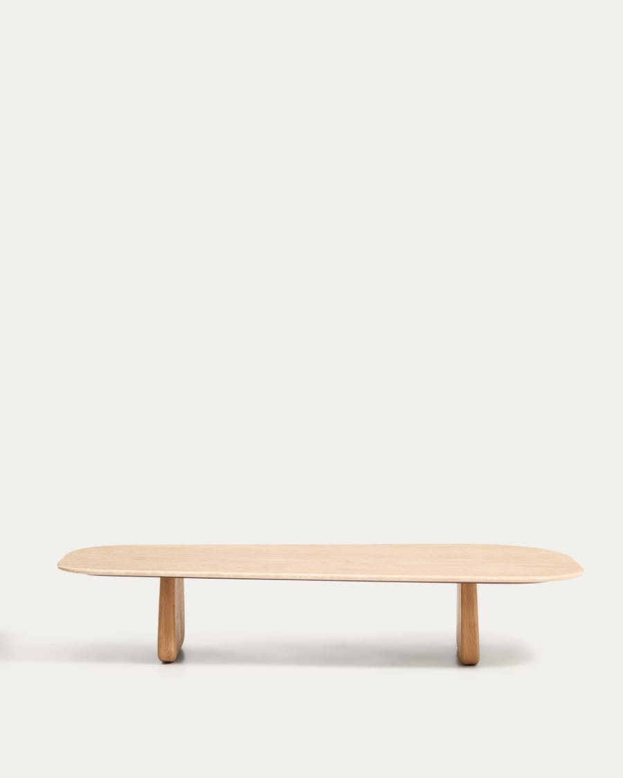 Couchtisch Japandi Travertin Eichenholz 147x65 cm