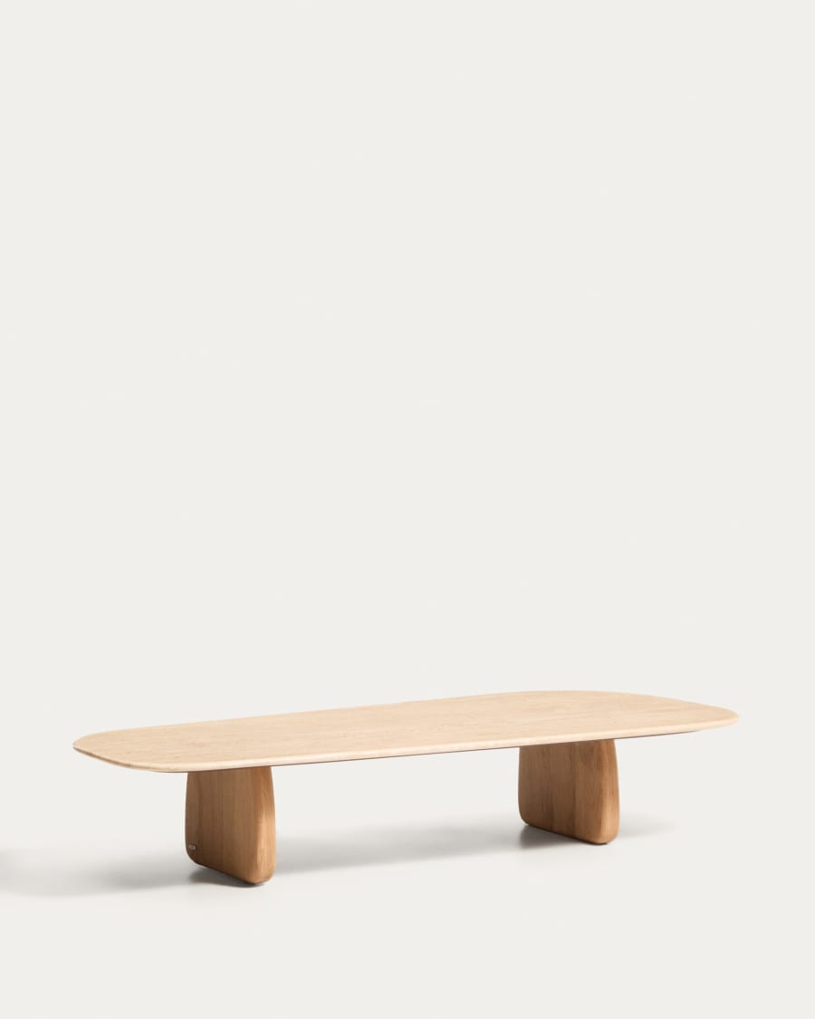 Couchtisch Japandi Travertin Eichenholz 147x65 cm