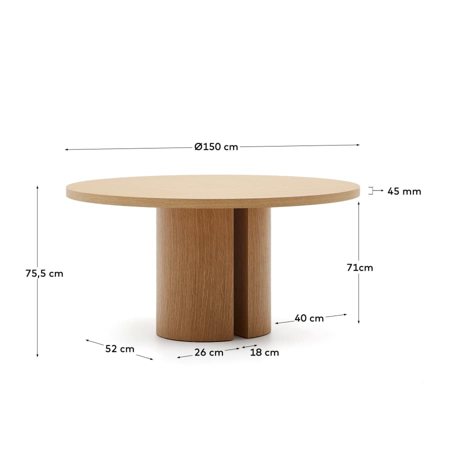 Runder Japandi Esstisch aus Eichenfurnier Natur 150 cm