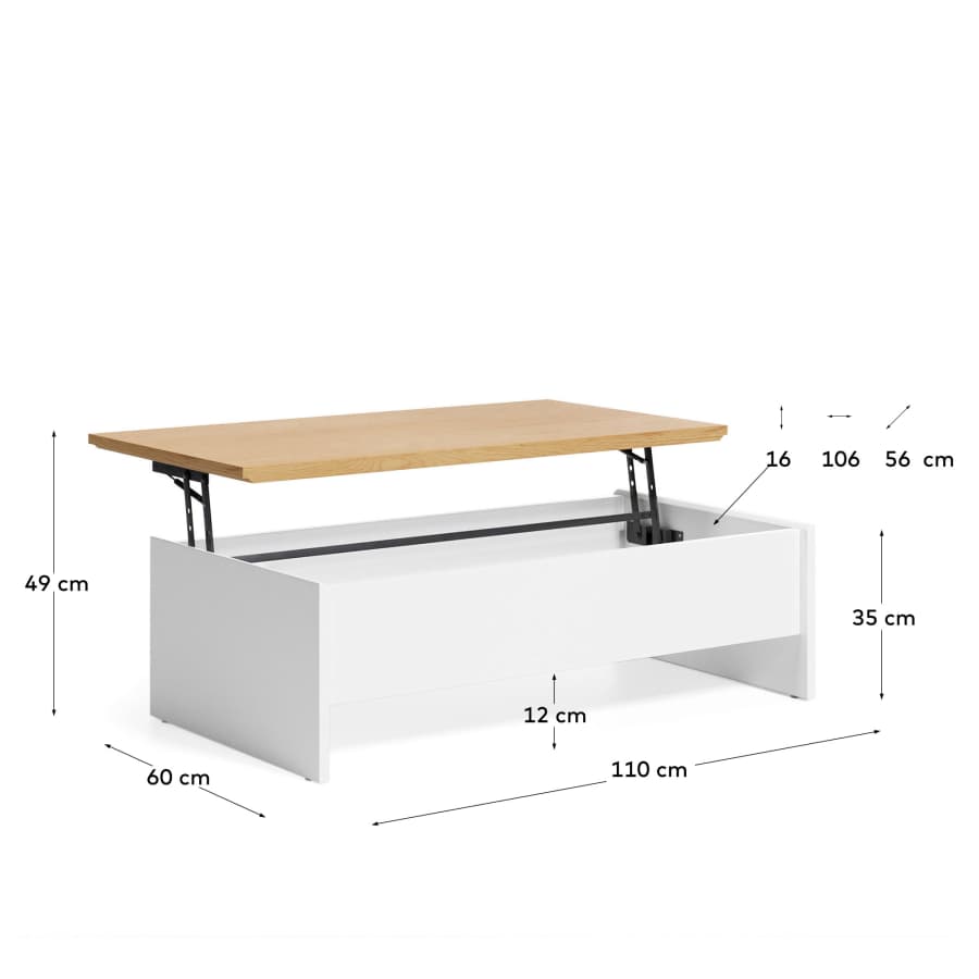 Couchtisch Japandi Eichenfurnier Weiß Höhenverstellbar 110x60 cm