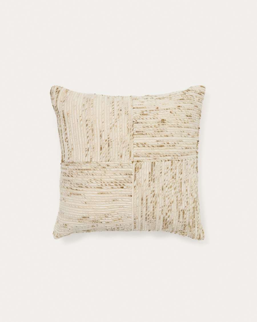 Kissenbezug Japandi Jacquard Beige Grün Kariert 45x45 cm