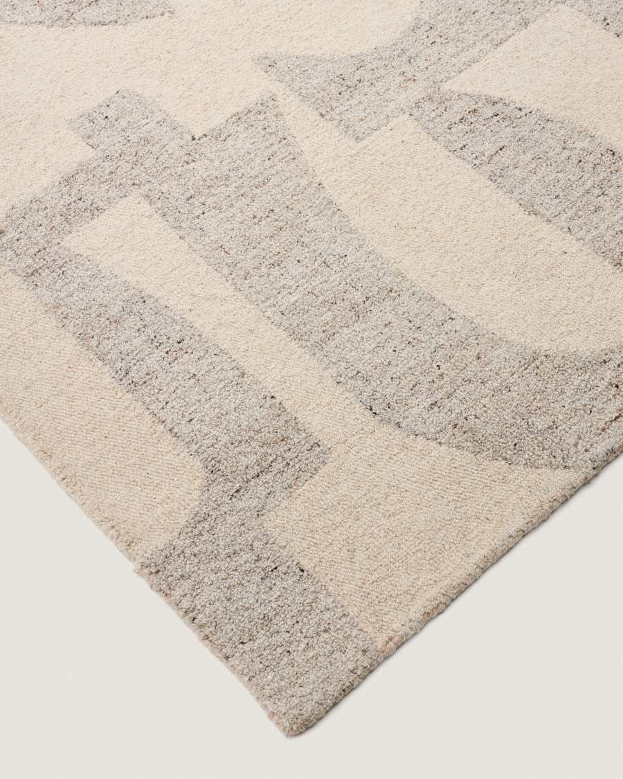Teppich Japandi Wollmix Jacquard Grau 200x300 cm