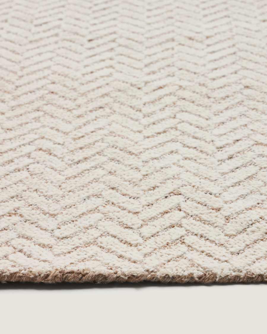 Teppich Japandi Wolle Jacquard Beige 230x160 cm