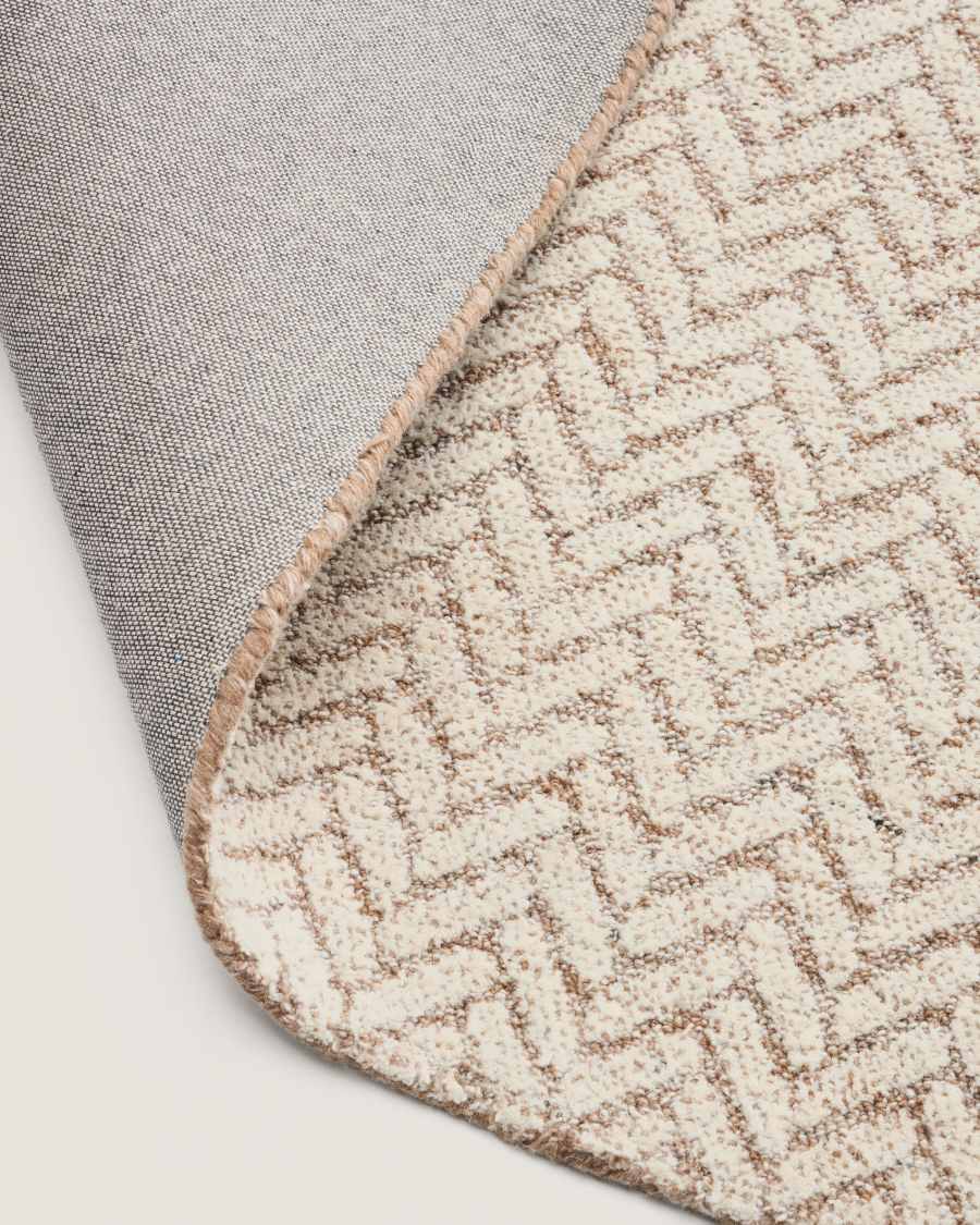 Teppich Japandi Wolle Jacquard Beige 230x160 cm