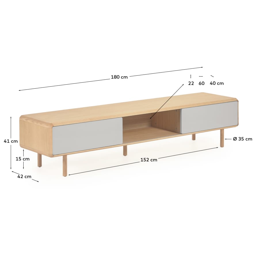 TV-Schrank Japandi Eschenholz 2 Türen 180x41 cm