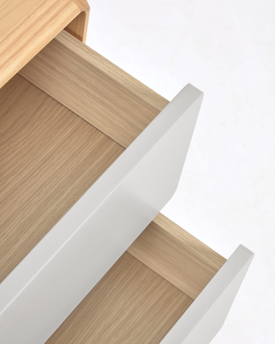 Japandi Nachttisch aus Holz in Grau