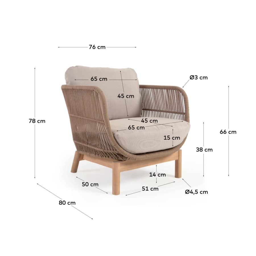 Sessel Japandi Beige Seil Akazienholz