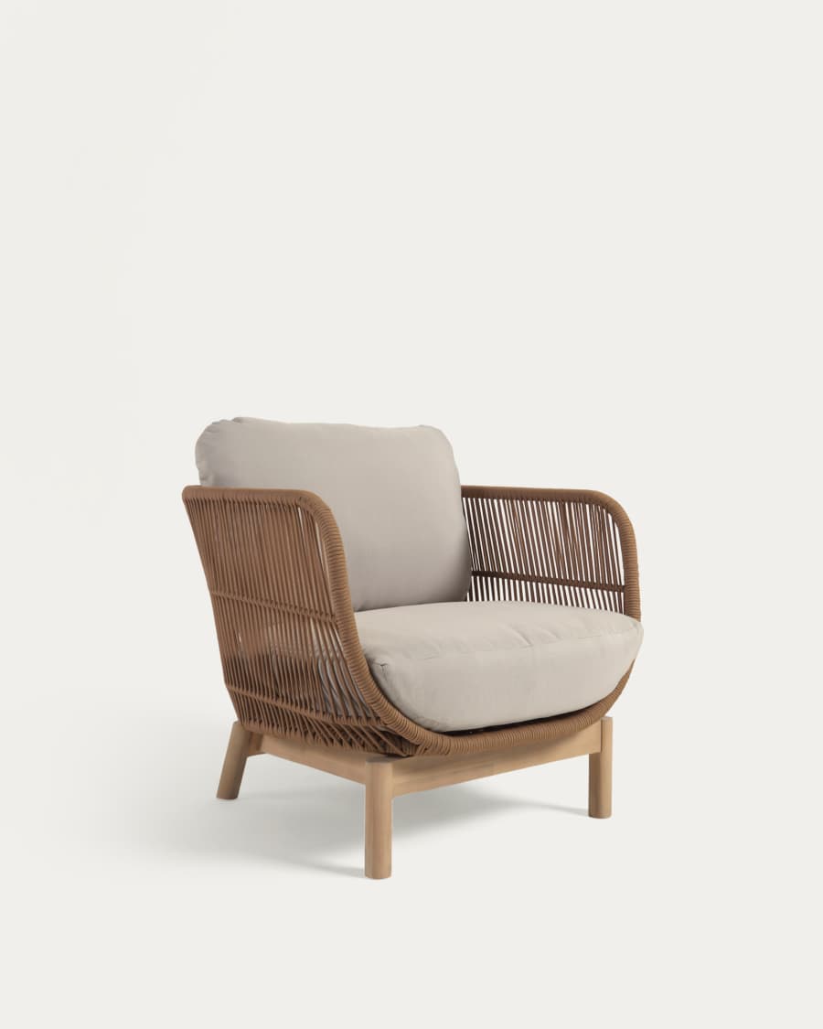 Sessel Japandi Beige Seil Akazienholz