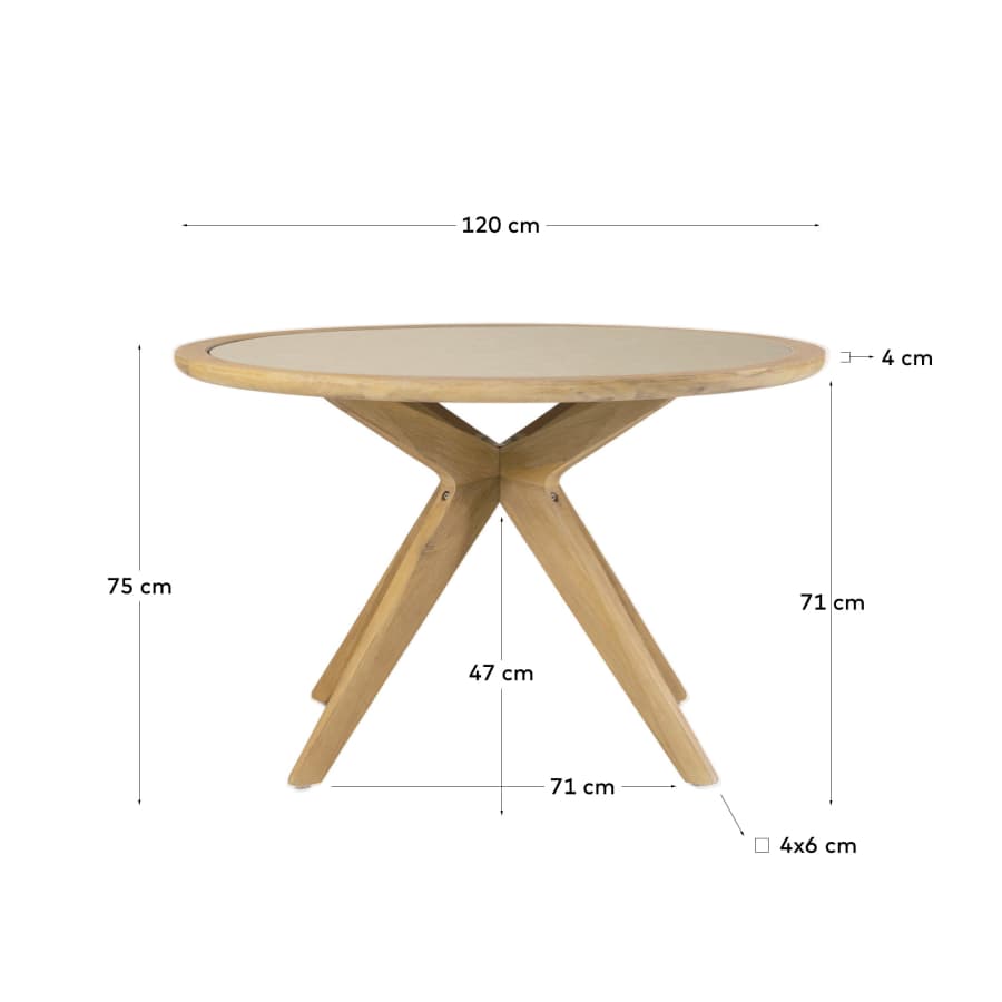Runder Esstisch Japandi aus Polyzement & Akazienholz, 120 cm
