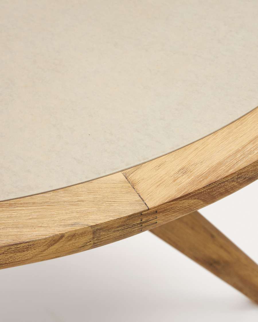 Runder Esstisch Japandi aus Polyzement & Akazienholz, 120 cm