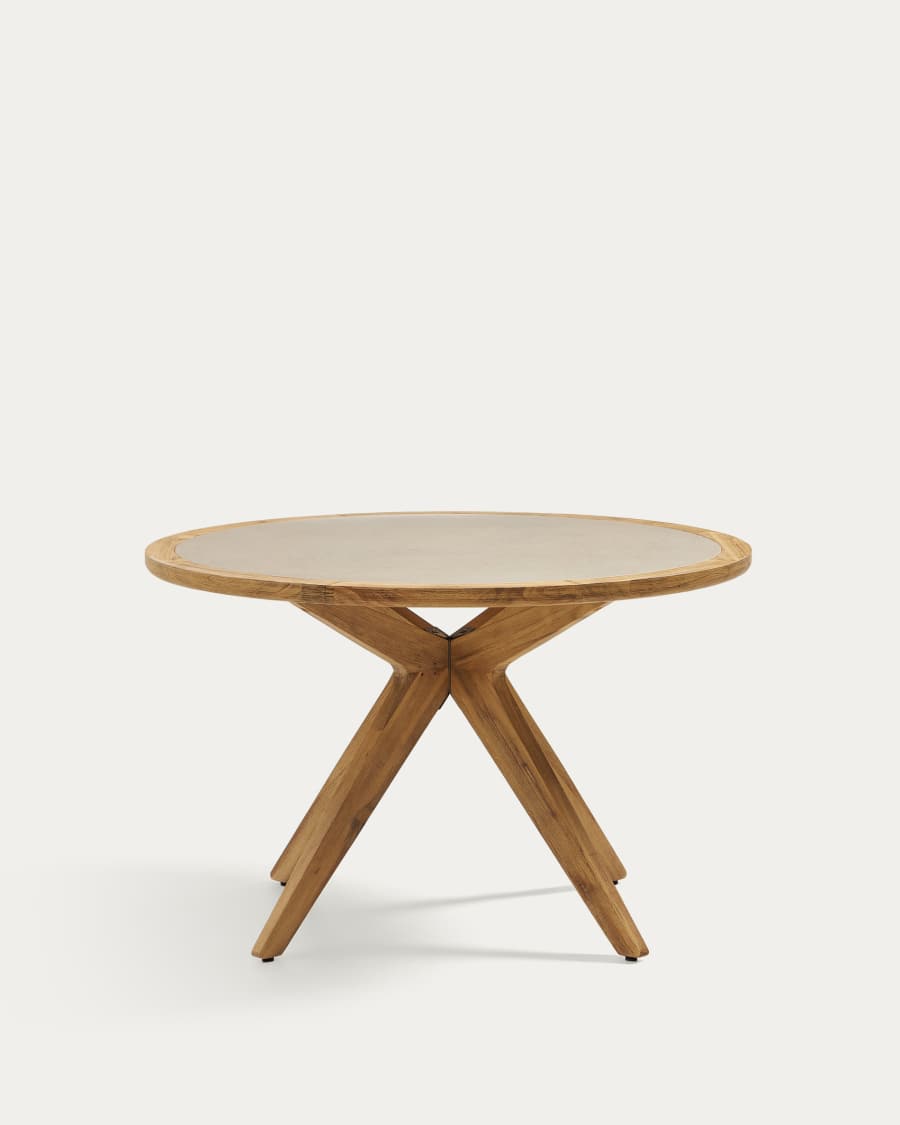 Runder Esstisch Japandi aus Polyzement & Akazienholz, 120 cm