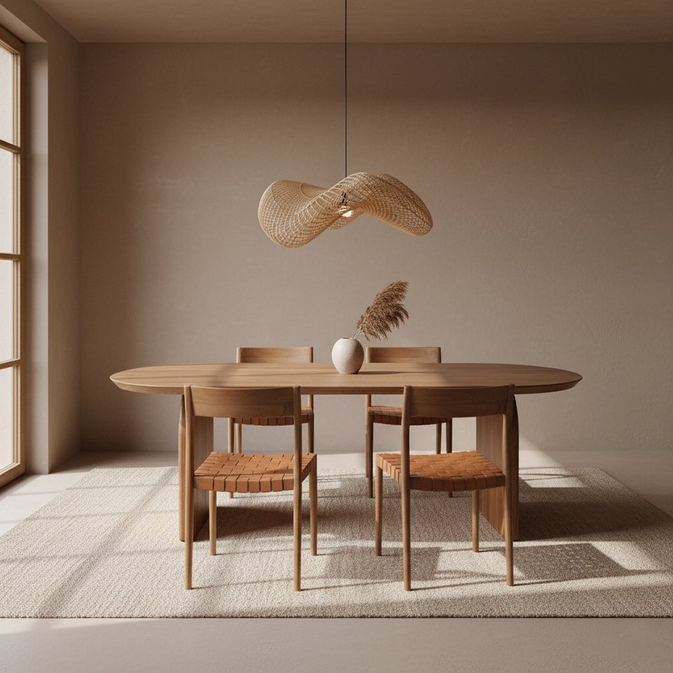 Organische Japandi Pendelleuchte im Wellen-Design