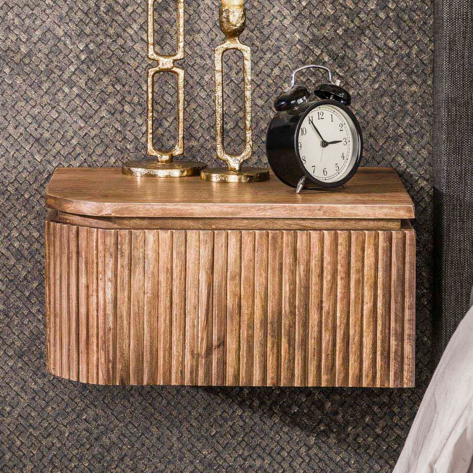 Schwebende Japandi Nachttische aus Mangoholz mit Wellenfront im 2er-Set