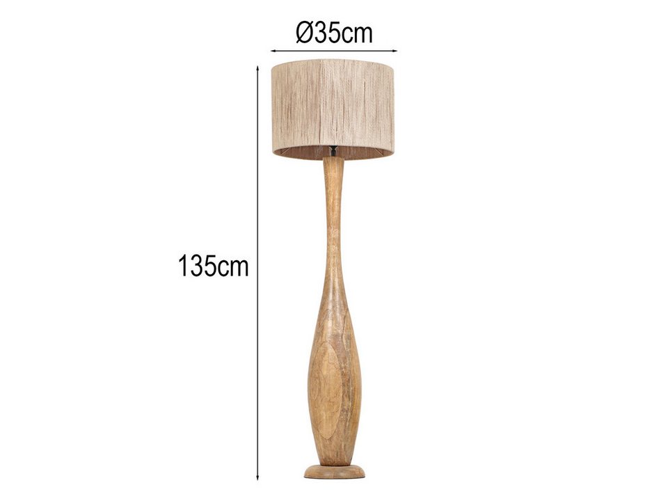 Japandi LED-Stehlampe aus Holz mit geflochtenem Schirm