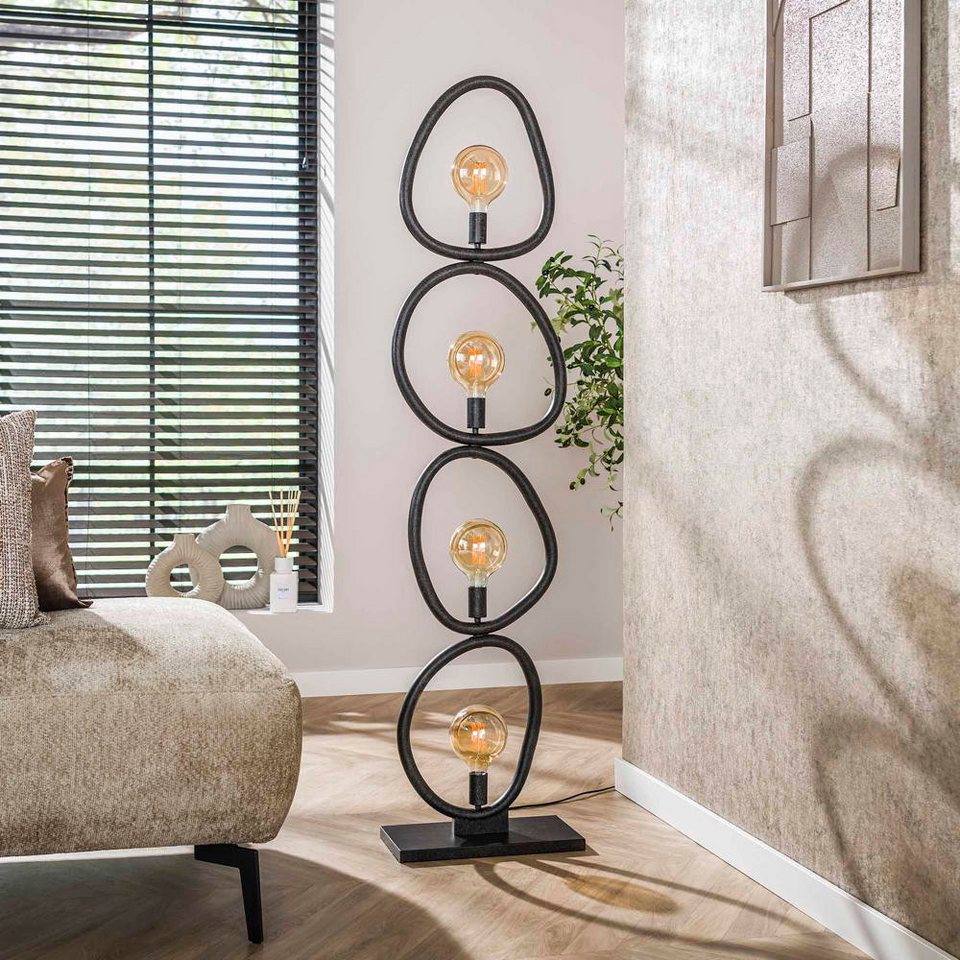 Schwarze Japandi Stehlampe mit 4 Leuchten