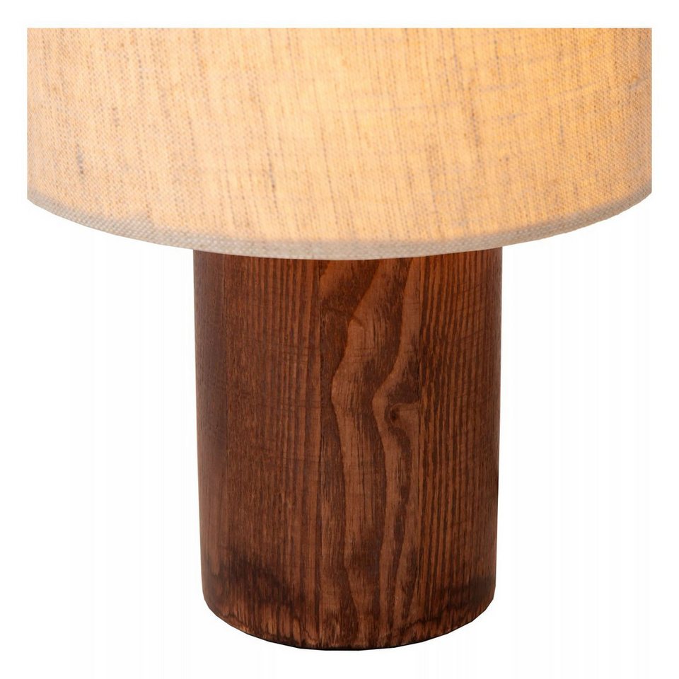 Japandi Nachttischlampe aus Holz und Stoff in Natur Braun