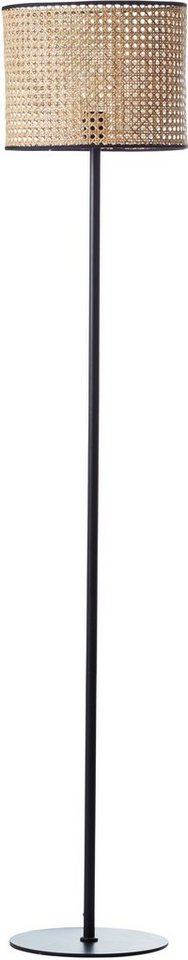 Japandi Stehlampe aus Rattan und Holz in Natur Schwarz