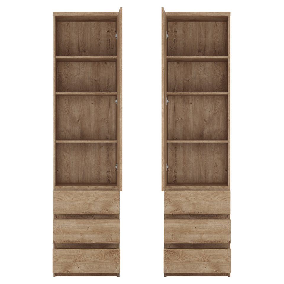Japandi Schrank-Regal-Kombination in Eichenoptik