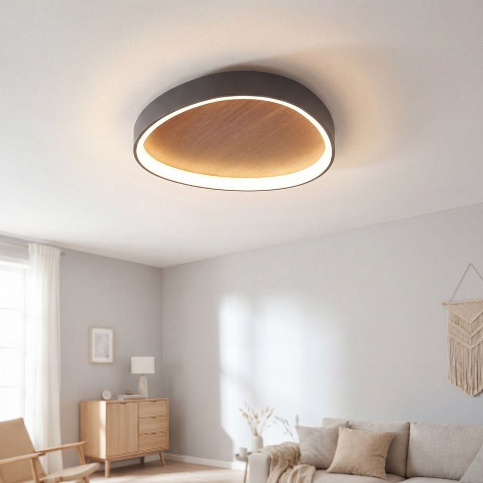 Japandi LED-Deckenleuchte aus Holz und Aluminium