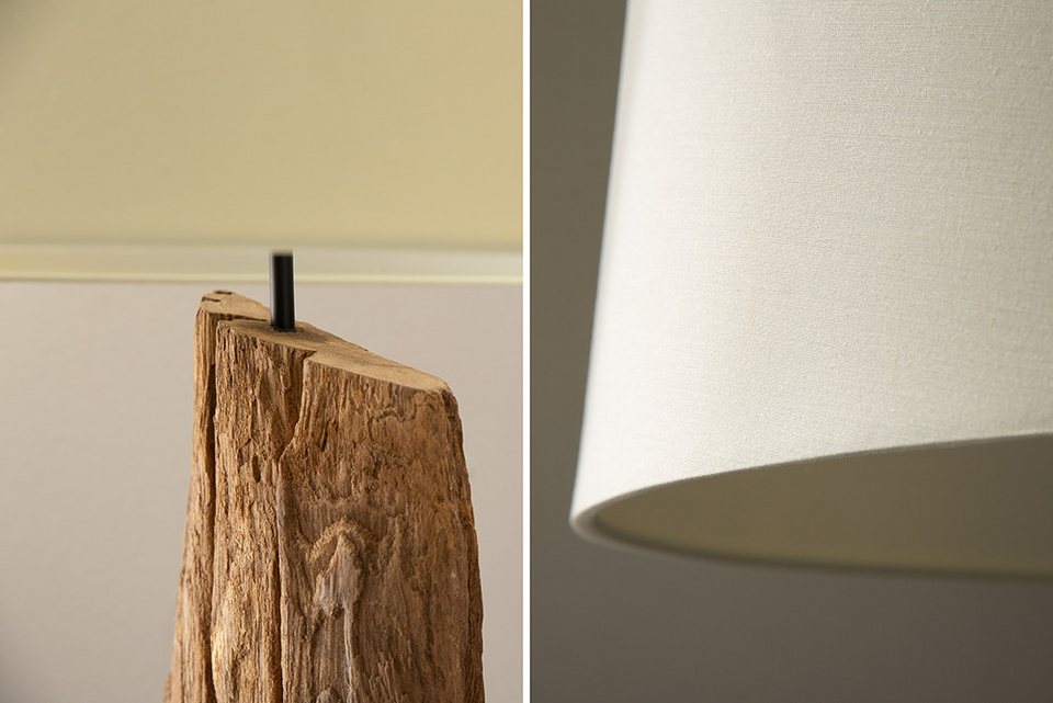 Japandi Stehlampe aus Akazienholz mit Baumwollschirm