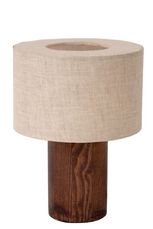 Japandi Nachttischlampe aus Holz und Stoff in Natur Braun