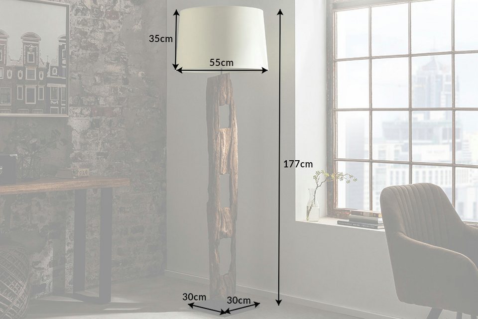 Japandi Stehlampe aus Akazienholz mit Baumwollschirm