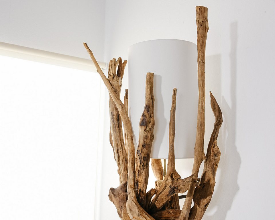 Große Japandi-Wandleuchte aus Holz in Weiß