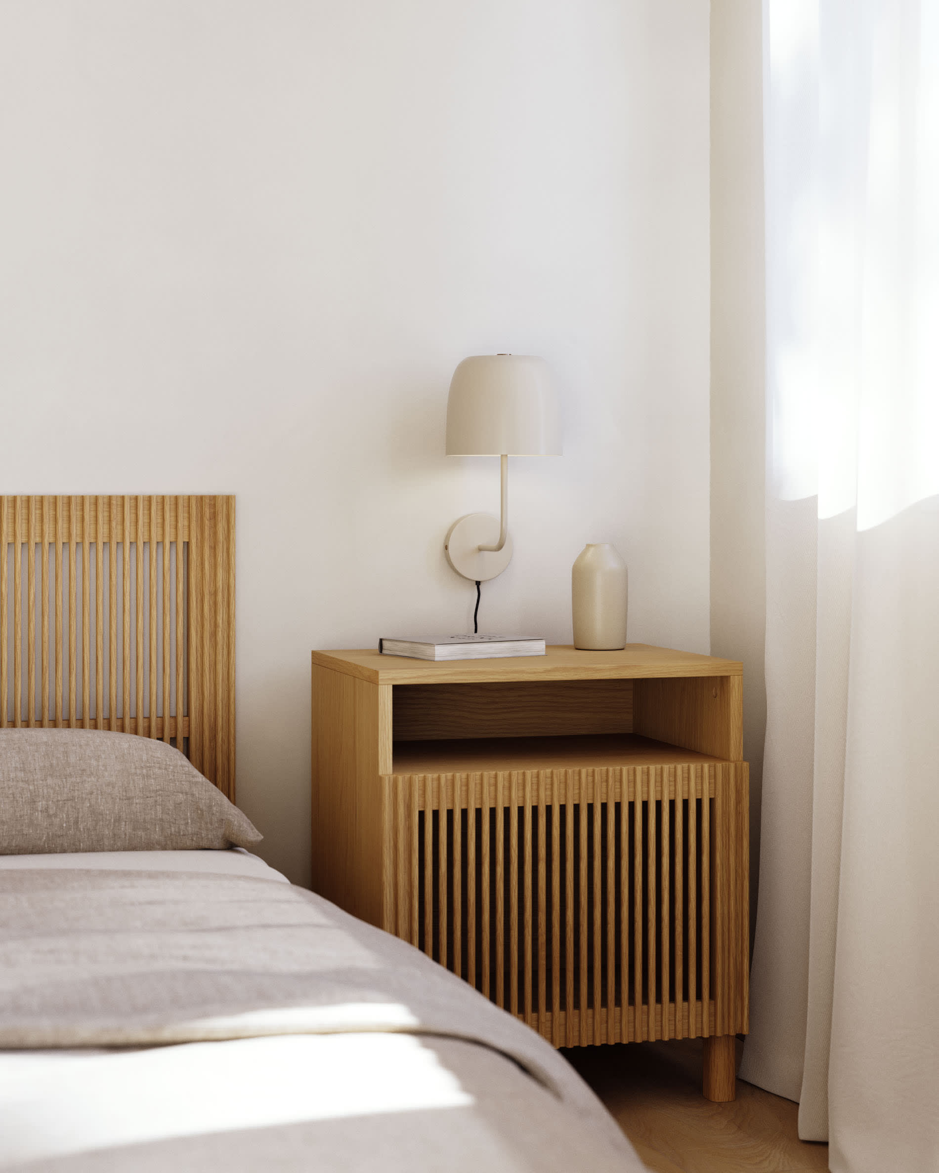 Japandi Wandleuchte Bett Nachttisch