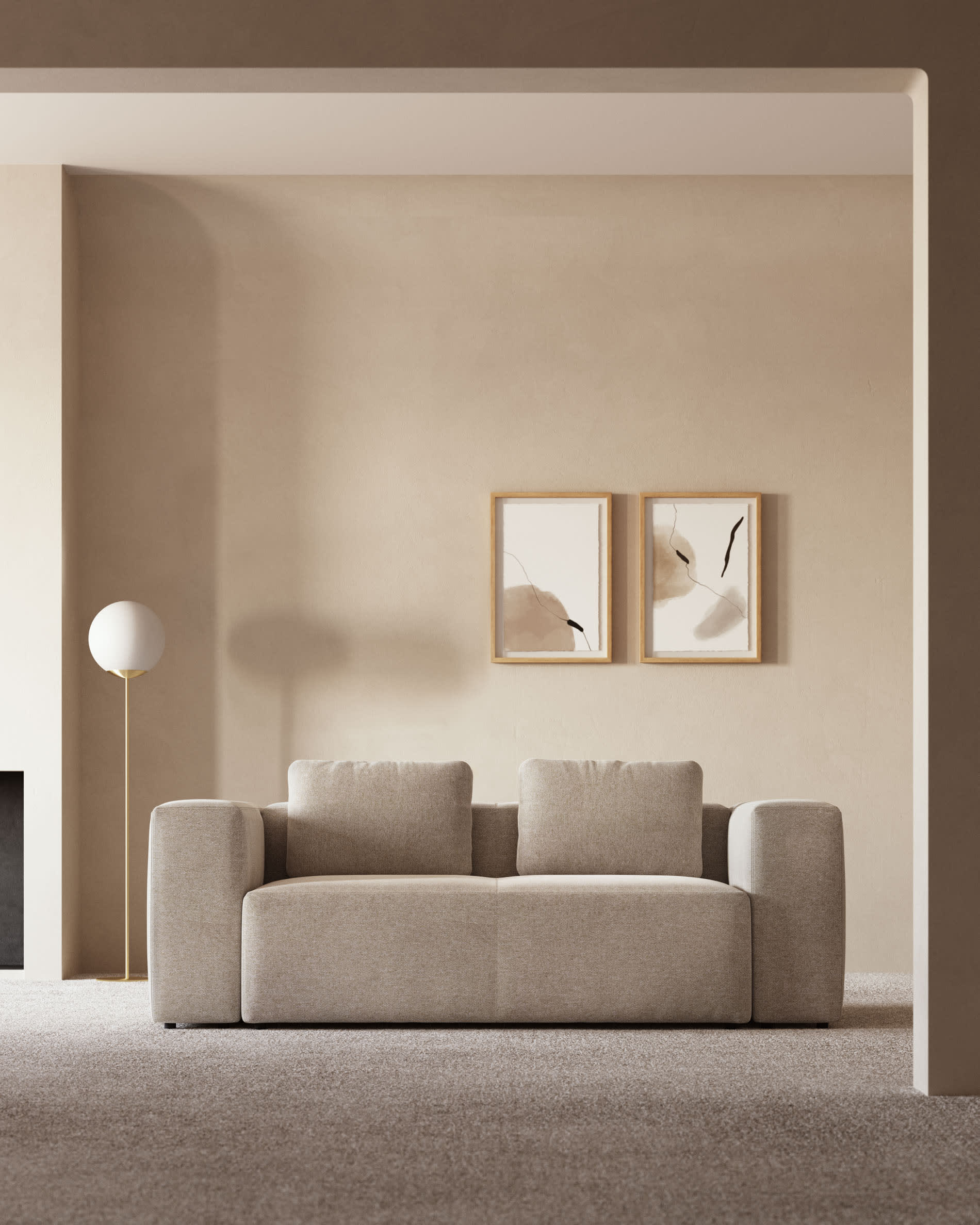 Beige 2-Sitzer Japandi Sofa