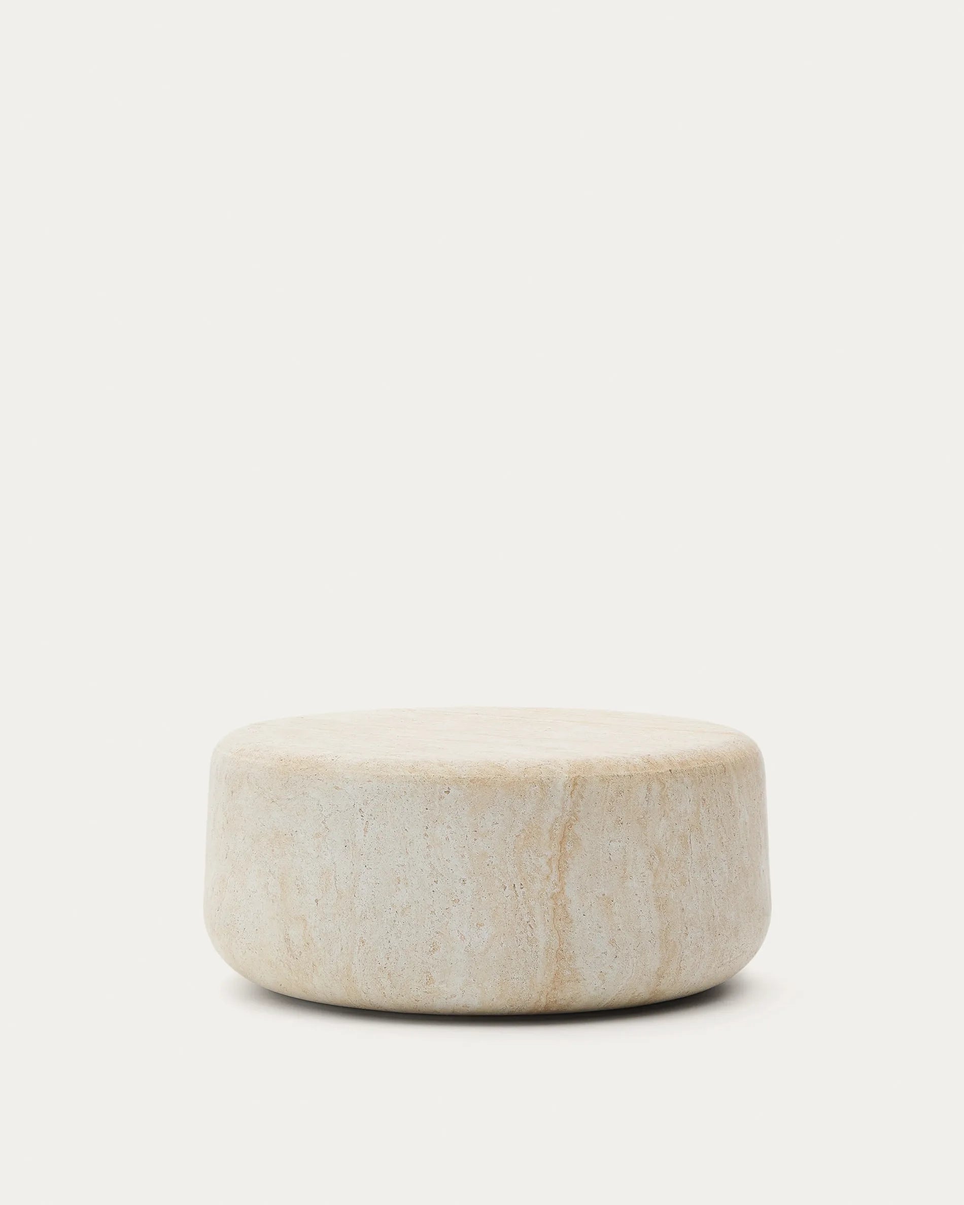 Runder Japandi Couchtisch aus Travertin