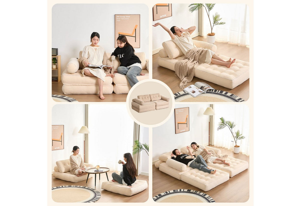 Japandi Schlafsessel Beige 4-in-1
