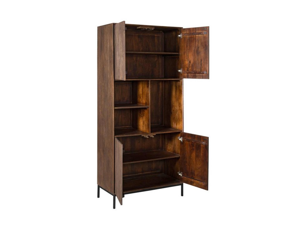 Japandi Regal aus Mangoholz mit Lamellentüren