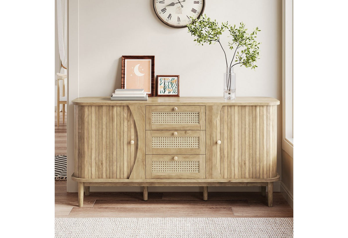 Japandi Rattan-Sideboard mit Schiebetüren
