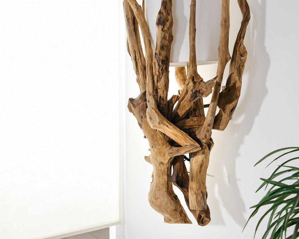 Große Japandi-Wandleuchte aus Holz in Weiß