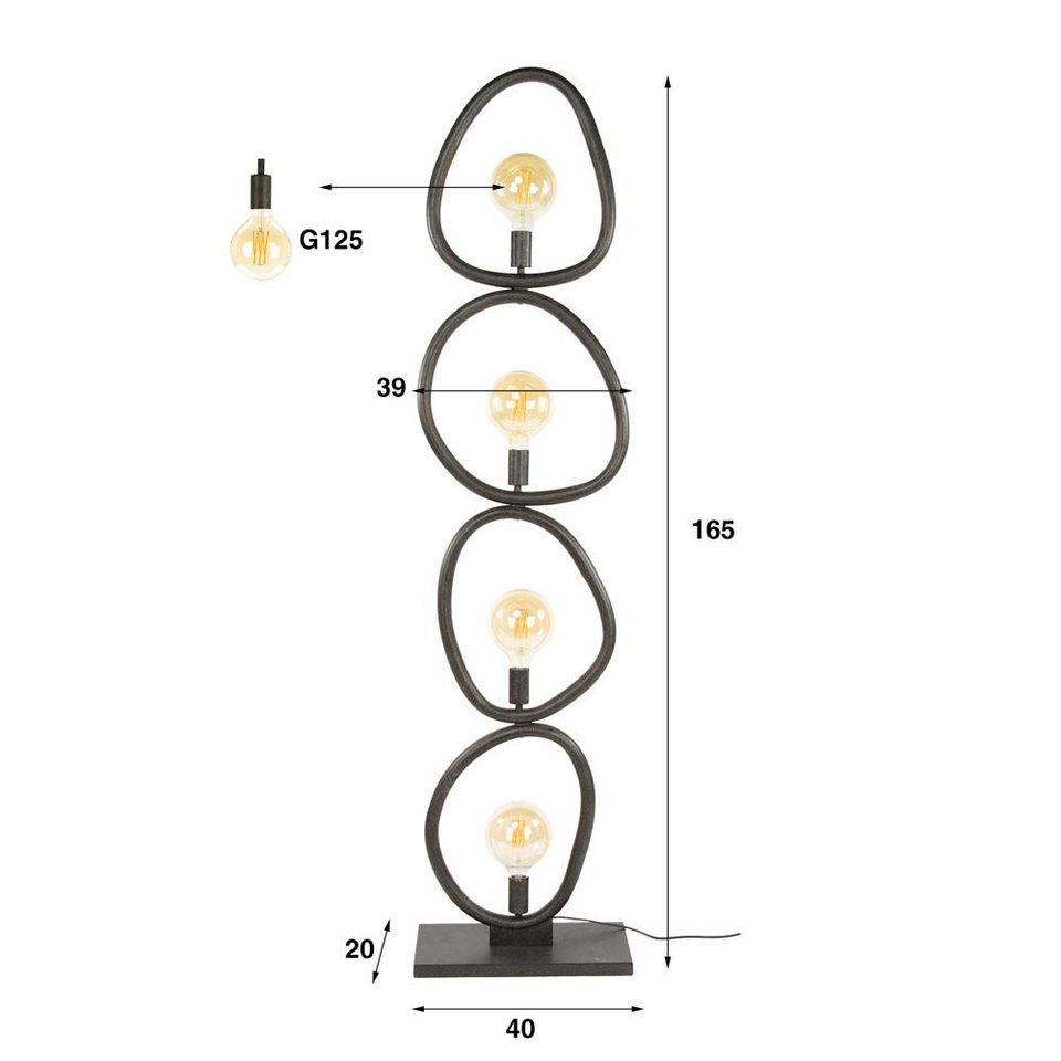 Schwarze Japandi Stehlampe mit 4 Leuchten