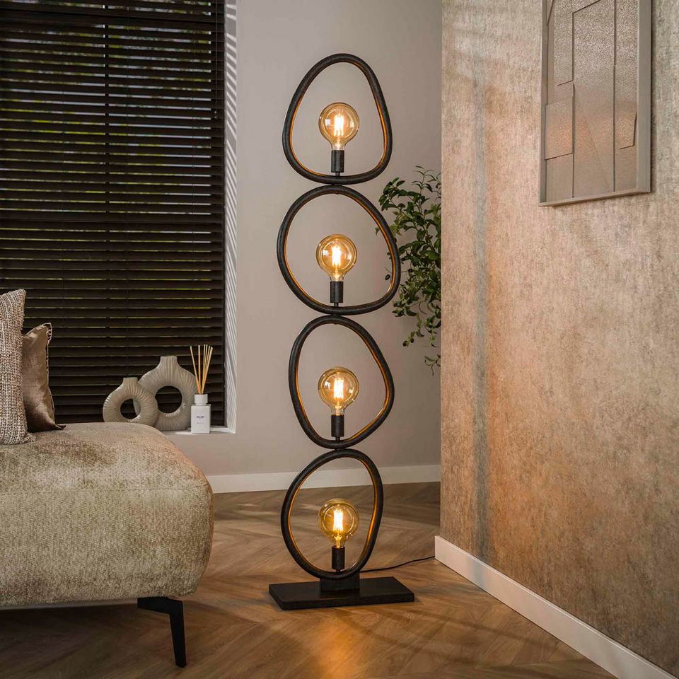 Schwarze Japandi Stehlampe mit 4 Leuchten