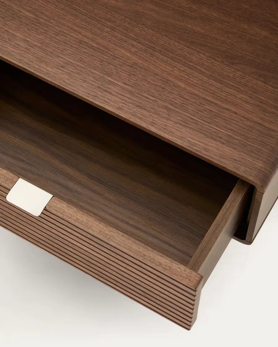 Japandi Bett aus Nussbaumfurnier mit Beistelltischen 180x200cm