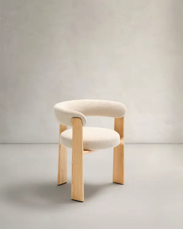 Beiger Chenille-Sessel im Japandi-Stil mit Natürlicher Oberfläche
