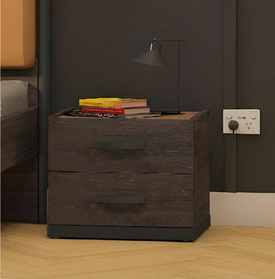 Japandi Nachttisch Grau aus Holz