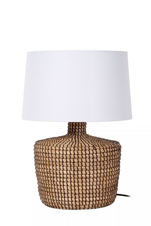 Nachttischlampe Japandi Natur Weiß mit Stoffschirm