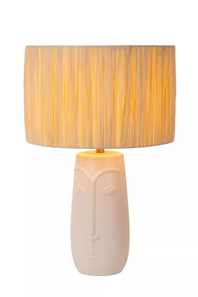 Japandi Nachttischlampe Weiß Beige aus Keramik