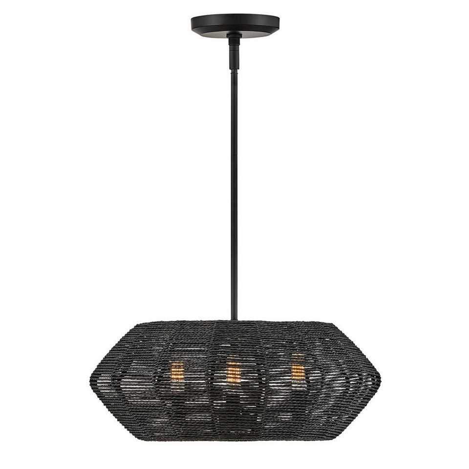 Pendelleuchte Japandi Schwarz aus Rattan und Metall