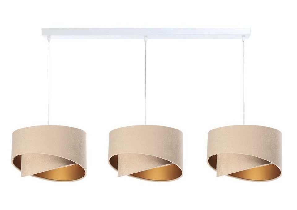 Japandi Pendelleuchte Weiß Beige Gold mit Stoffschirm