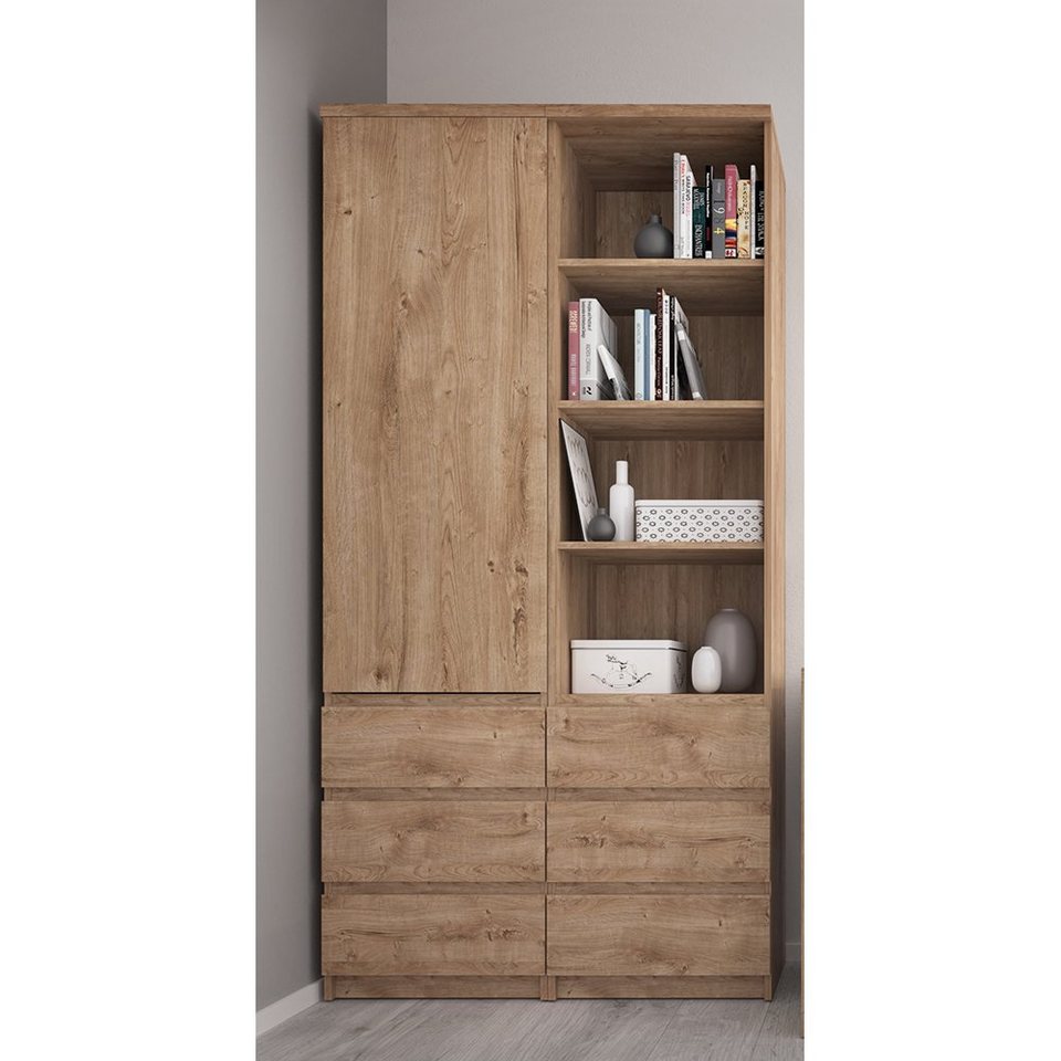 Japandi Schrank-Regal-Kombination in Eichenoptik