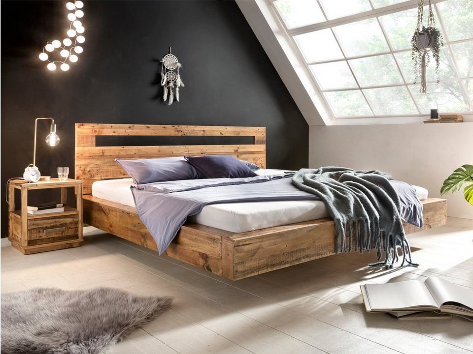 Rustikales Japandi Bett aus Pinienholz