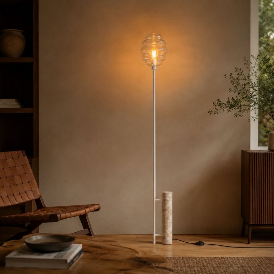 Japandi Stehlampe Braun aus Travertin