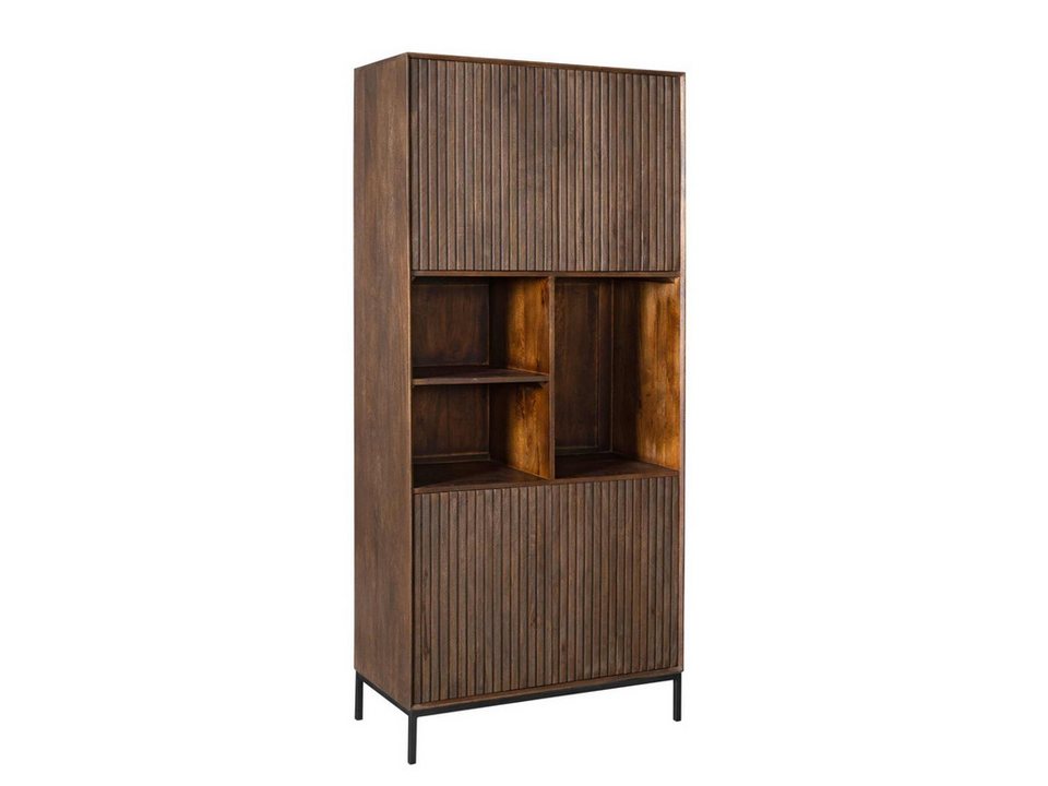 Japandi Regal aus Mangoholz mit Lamellentüren